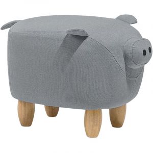 Petit Tabouret Pouf pour Enfant 35 cm de Hauteur en Forme d'&Eacute;l&eacute;phant en Tissu Doux Gris Clair avec Pieds en Bois d'H&eacute;v&eacute;a Beliani