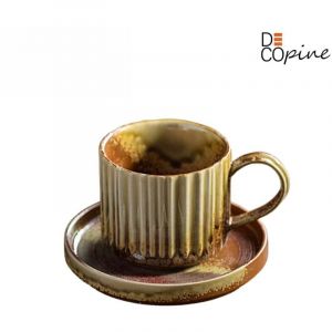 Tasse &agrave; caf&eacute; en c&eacute;ramique &eacute;maill&eacute;e &ndash; DECOPINE &ndash; 250 ml &ndash; Jaune d&eacute;grad&eacute; &ndash; Avec soucoupe