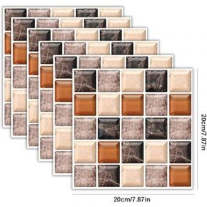 Stickers Carrelage 6PCS Auto Adh&eacute;sif Autocollant Fond D'&eacute;cran &Eacute;tanche Autocollant Carreau D&eacute;cor pour Cuisine Salle de B&acirc;ton Mosa&iuml;que Design de