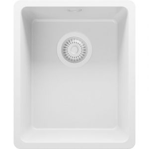 Primagran - Evier Cuisine en Granit 36x44cm, Lavabo 1 bac + Kit de Vidage, &Eacute;vier &agrave; Encastrer au meuble 40cm - Venise Slim Easy, Tout Blanc