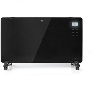 Convecteur à panneau en verre Nedis HTPL20FBK Thermostat Affichage lcd 2 réglages de chaleur Montage sur pied/mur 2000 w Noir