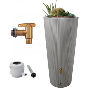 4rain - Réservoir vaso décor 2en1 220 l, gris zinc incl. robinet de vidange en plastique et raccord de descente