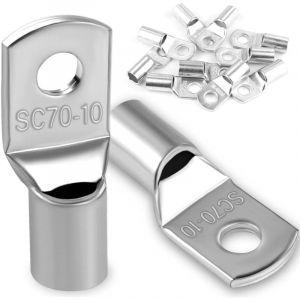 10 Pièces 70mm² Cosses Tubulaires M10 Cosses Annulaires, Cosses à Sertir a Oeil à Anneau, Œillet en Cuivre Étamé Cosse à Sertir pour Câble Électrique