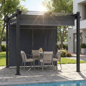 Pergola de Jardin 3x3m avec Toit Ouvrant R&eacute;glable &agrave; Fermeture Magn&eacute;tique Ch&acirc;ssis en Aluminium avec une Paroi Lat&eacute;rale Toit en Polycarbonate 100%