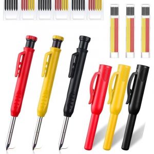 Vtizikl Crayon de charpentier automatique avec taille-crayon, 3 crayons de charpentier solides et 36 recharges, avec 3 &eacute;tuis de protection