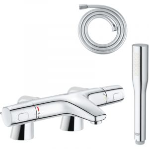 Pack mitigeur thermostatique GROHE Trend avec colonnettes + Douchette 1 jet Vitalio Get Stick + Flexible 1750 mm