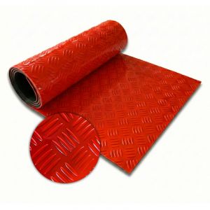 Rev&ecirc;tement sol PVC Effet t&ocirc;le stri&eacute;e, Rouge, 110 x 100 cm