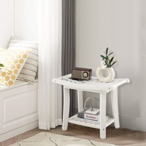 Tabouret Salle de Bain 2 Niveaux en PEHD &Eacute;tanche Banc de Douche Antid&eacute;rapants Si&egrave;ge Incurv&eacute; pour Enfants et Adultes Charge Max 150kg 60,5x34x48cm