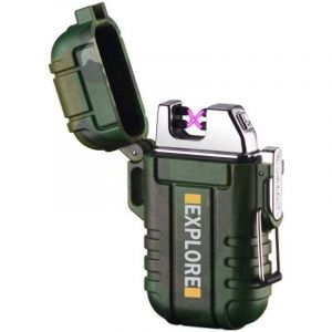 Briquet &eacute;tanche ext&eacute;rieur coupe-vent briquet double arc briquets &eacute;lectriques USB rechargeable-sans flamme-plasma cool briquets pour camping,
