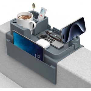 Plateau antid&eacute;rapant pour accoudoir de canap&eacute;, organisateur de canap&eacute; en silicone avec porte-gobelet, support pour t&eacute;l&eacute;phone, support pour tablette