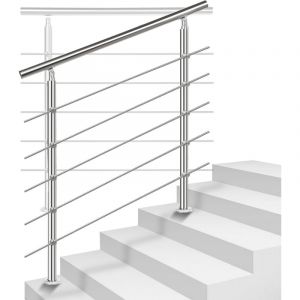 Tolletour - Rampe d'escalier en Acier Inoxydable Garde-Corps pour Jardin Balcon Main courante en acier inoxydable avec 2 poteaux - 120 cm avec 5