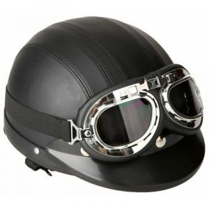 Casque de scooter Vespa, casque d'hiver coupe-vent avec visi&egrave;re lunettes UV style r&eacute;tro vintage 54-60 cm (noir)