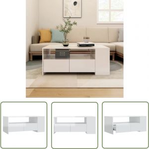 Table basse blanc brillant 102x55x42 cm bois d'ingénierie - Table Basse - Meuble Salon - Bout De Canapé - Table D'appoint - Rangement Intérieur - The