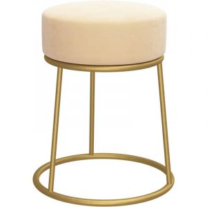 Tabouret assise pouf rond 30 x 38 cm velours couleur abricot et m&eacute;tal dor&eacute; DEC026367