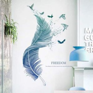 Einemgeld - Stickers muraux plume en bleu (124&times;72 cm) i d&eacute;coratifs sticker mural Oiseaux Poster moderne i D&eacute;co pour salon chambre cuisine couloir