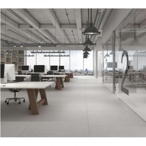 Carrelage gr&egrave;s c&eacute;rame effet b&eacute;ton INSTINTO 90x45 cm Blanc - Semi-Poli / Lappato - bo&icirc;te de 2 m2