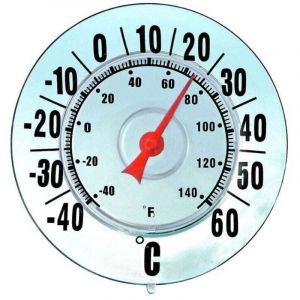 Thermom&egrave;tre ext&eacute;rieur MAXIMEX &Oslash; 18 cm ventouse sans mercure en plastique transparent facile &agrave; lire avec grand affichage celsius fahrenheit pour