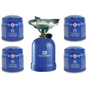 Kemper - Réchaud à gaz 2200W Coque Acier + 4 cartouches de gaz 190g