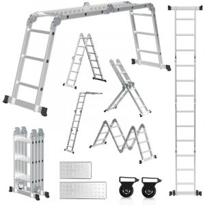 Wolketon 7 in 1 Echelle pliante articul&eacute;e 3.6m, echafaudage multifonction, ecarteur de mur, escabeau, 2 plaques plateforme de travail