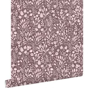 papier peint fleurs violet aubergine - ESTAhome