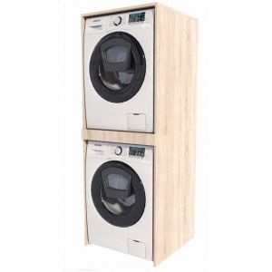 Colonne de salle de bain en ch&ecirc;ne Sonoma 66x183,6cm &ndash; Meuble pour lave-linge et s&egrave;che-linge &ndash; Panneau stratifi&eacute; r&eacute;sistant aux rayures