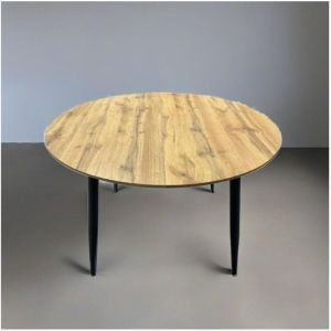 Table ronde à rallonge en chêne avec pieds noirs 120x120 cm - Cordelia