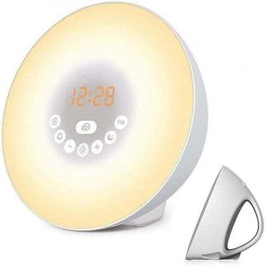 R&eacute;veil lumineux avec simulation de lever/coucher de soleil, lampe de chevet avec radio FM, sons de la nature, commande tactile, fonction snooze