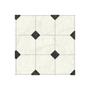 Décoweb - Sol Lino Silence - Aspect carrelage marbre blanc et cabochon noir - Rouleau de 1m x 11m