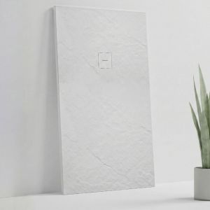 SOULHOME Receveur de Douche en r&eacute;sine et fibre &ndash; Incassable et Ultral&eacute;ger &ndash;Texture Ardoise&ndash; Blanc&ndash; 150x90 &ndash; Extra-plat + Bonde d&rsquo;&eacute;vacuation et Grille