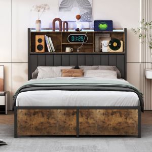 Lit 160x200 avec tiroir, lit capitonné 160x200 cm, lit adulte avec 2 tiroirs, lumineuse led, chargement usb, Tête de lit avec rangement