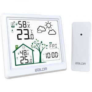 Station météo sans Fil, Thermomètre Hygromètre Baromètre Intérieure Extérieure avec Capteur LED Ecran Rétro-éclairage Horloge Numérique Alarme et