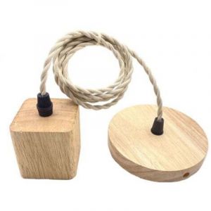 Douille de Suspension Support de Lampe Cordon &Eacute;lectrique et Monture de Plafonnier pour Bricolage de Luminaire en Bois avec Fil de 100cm Adapt&eacute;, Carr&Eacute;