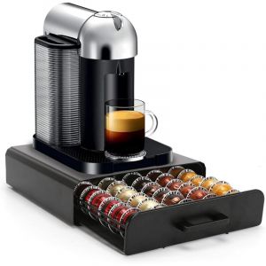 Porte Capsule pour 60 Capsules, Support de Machine &agrave; Caf&eacute; avec Tiroirs de Rangement Dosettes , Distributeur/Organisateur Capsules en M&eacute;tal