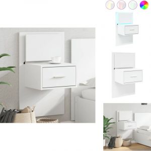 Table de chevet murale avec lumières LED blanc - Table De Chevet Murale - Meuble De Rangement Mural - Table De Nuit - Luminaire Led - Design Moderne