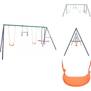 Ensemble de balan&ccedil;oire et anneaux de gymnastique 4 places Acier - Jeux De Plein Air - Balan&ccedil;oire - Ensemble De Balan&ccedil;oire - Aire De Jeu - Enfants