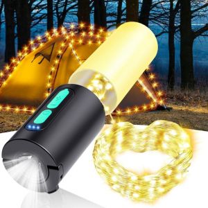 Guirlande lumineuse de camping,10M Lanterne de camping avec guirlande lumineuse,lampes de poche rechargeables 4000 mAh,lampe de poche lanterne