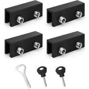 Serrure de Fen&ecirc;tre Coulissante Noire, 4 Pi&egrave;ces But&eacute;e de Serrure de Porte et Fen&ecirc;tre R&eacute;glable, Serrure de Fen&ecirc;tre avec Deux Types de Cl&eacute;s, adapt&eacute;e aux