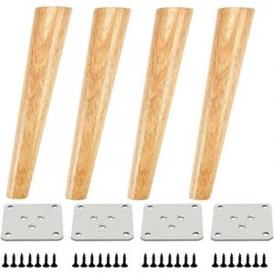 Pied de Meuble en Bois de Ch&ecirc;ne Conique - Lot de 4 Pieds en Bois Massif pour Canap&eacute;, Lit et Armoire (20 cm, Inclin&eacute;)