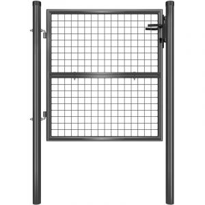Portillon de Jardin Grillag&eacute;, en Acier Galvanis&eacute;, Cl&ocirc;ture avec Serrure, Porte 106 x 100 cm (L x H), Tube Rond, Gris