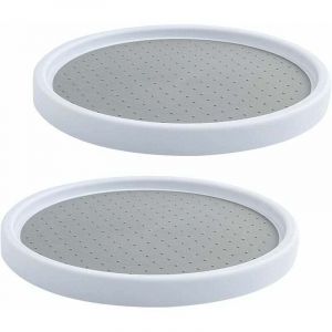 Plateau Tournant en Plastique pour Epices, 2 Pi&egrave;ces Plateau Tournant Epices Rangement Rond, Etagere a Epices Plateau Pivotant, Plateau Tournant