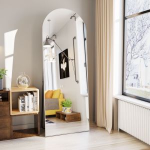 CASSILANDO Miroir en pied bomb&eacute; 165 x 60 cm, cadre en alliage d'aluminium, miroir de courtoisie haute d&eacute;finition, miroir sur pied design, Blanc