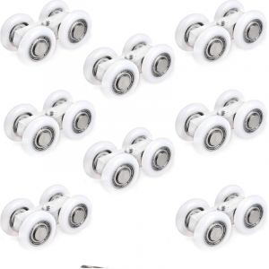 6,5 x 1,9 cm Roulettes Porte Coulissante &ndash; Lot de 8 Pi&egrave;ces, Roues en Caoutchouc pour Porte de Douche et Coulissante