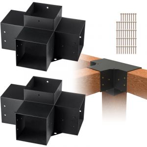 Vevor Kit Supports de Pergola 6x6 po 15x15 cm Support de Poteau Bois de Menuiserie 2 Supports deAngle a 4 Voies Base de Poutres Quincaillerie