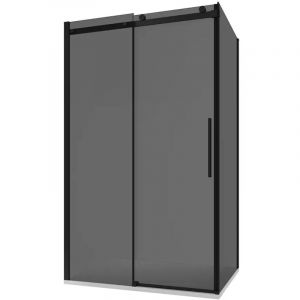 Parama - Cabine de douche 70x100 cm Porte coulissante et paroi fixe Profilés aluminium Noir mat Verre fumé 8mm avec traitement Easy-clean