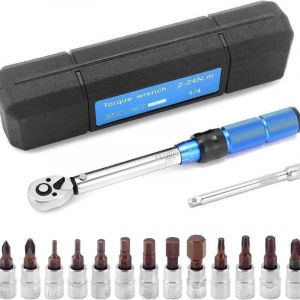 2-24N.m 1/4 Pouce Drive 15 pcs Cl&eacute; dynamom&eacute;trique Pr&eacute;r&eacute;gl&eacute;e Ensemble d'embouts de Cl&eacute; dynamom&eacute;trique &agrave; D&eacute;gagement Rapide Mini Cl&eacute; dynamom&eacute;trique