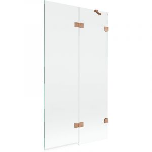 Mexen - Lunar paroi de baignoire pliante 2 panneaux droite 100 x 150 cm, transparent, cuivre bross&eacute; - 897-100-100-65-00-P