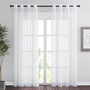 Tuserxln - 2PCS 137228cm Rideau Voilage - Double Panneaux Rideau en Voile Tulle avec Oeillets Draperies Souple Moderne pour D&eacute;coration blanc
