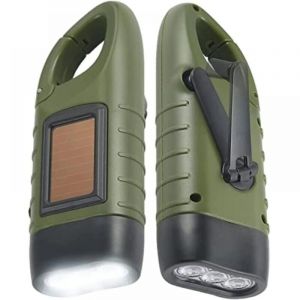 Cyslmuk - Lampe Torche Solaire Rechargeable(Lot de 2), led Lampe Urgence à Dynamo Manivelle Flashlight avec Mousqueton pour Randonnée Voyage Camping