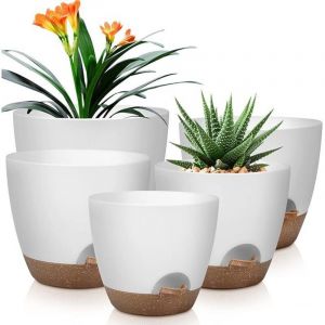 Pots 5 Pcs Fleurs en Plastique, 18/16.5/15.2/14/12.7cm Pots &agrave; Fleurs/Plantes en Plastique, Auto-Arrosant avec Soucoupe de Fleur Convient aux Jardins