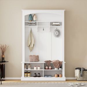 Ensemble de meubles d'entrée - Vestiaire avec banc intégré - Étagère à chaussures - Rangement multifonction blanc 190x120x40 cm